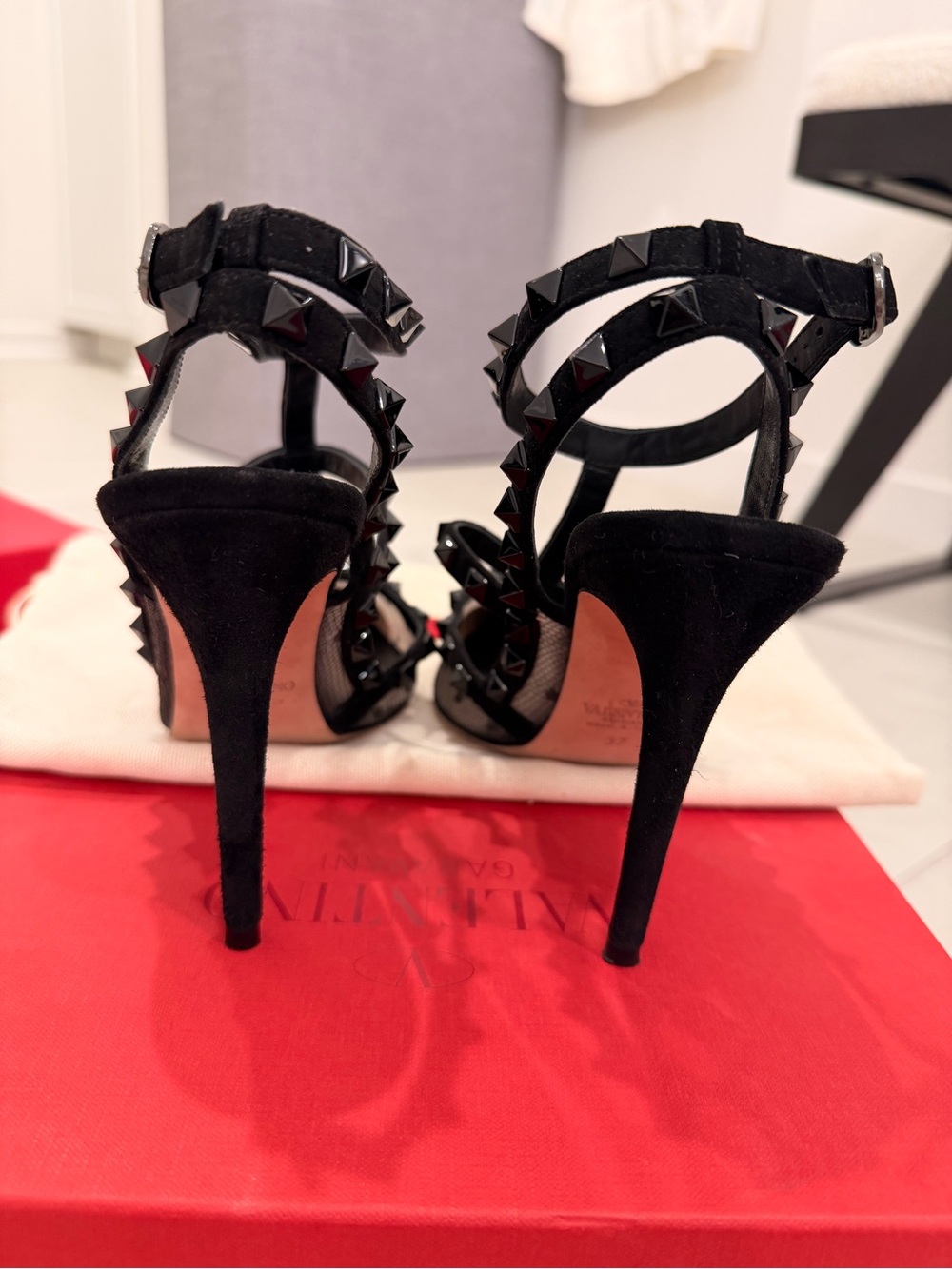 Valentino Garavani Rockstud Mesh Black Heels - Picture 3 of 9